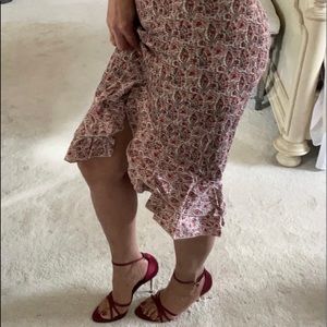 Spring ruffle side slit midi skirt tulip paisley